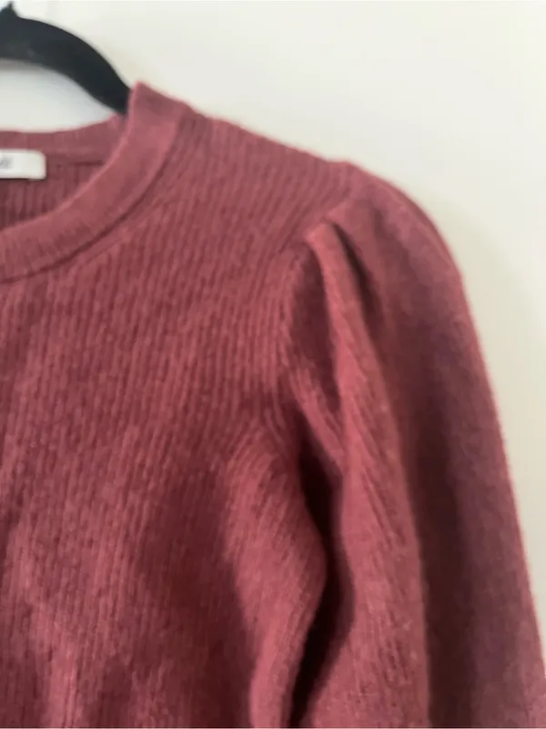 Madewell Wool Blend Puff Sleeve Knit Sweater XXS Red Burgundy Rustic Fall - Image 3