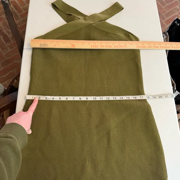 Aritzia Babaton‎ Fem Green Sculpt Knit Criss Cross Ribbed Halter Dress Size 2XL - Image 8