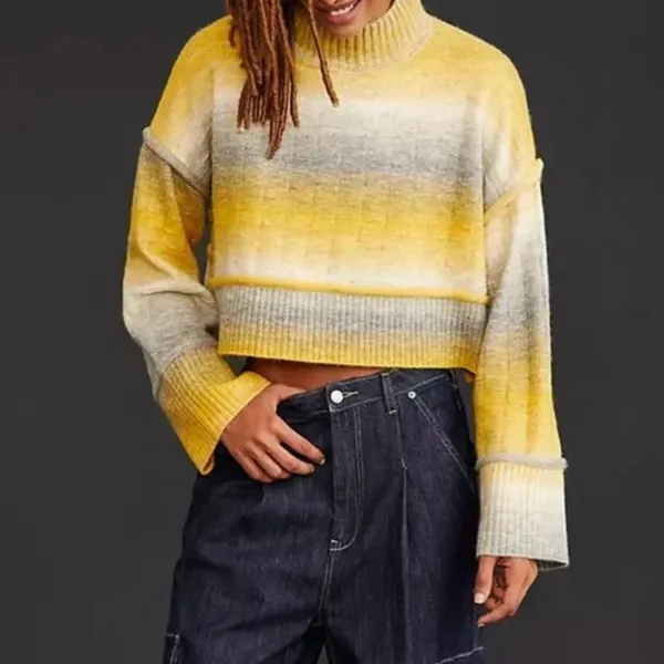 Pilcro‎ by Anthropologie Cropped Mock Neck Sweater in Yellow & Gray Ombre Large - Image 2