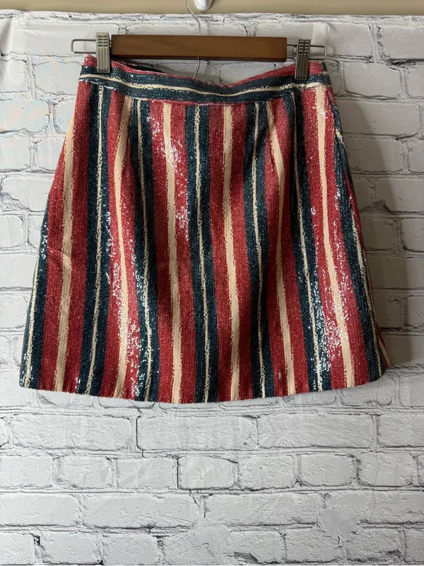 Zara Striped Sequin A-Line Mini Skirt in Red, Navy & Cream size xs - Image 3