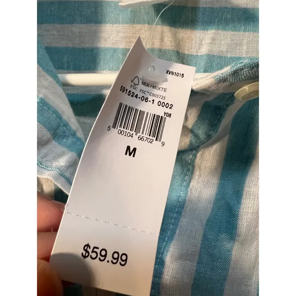 Gap Womens Sz Medium Linen Blend Easy Shirt Button Down Teal White Stripe Pocket - Image 11