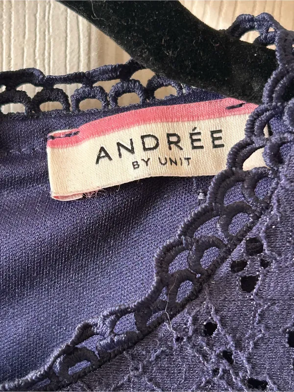Andree by Unit Navy Cottage Eyelet Mini Dress Med Indie Cotton Blend Boho-Chic - Image 10
