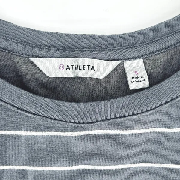 Athleta‎ Ruched Carefree Tee Dress Gray White Stripe Small - Image 6