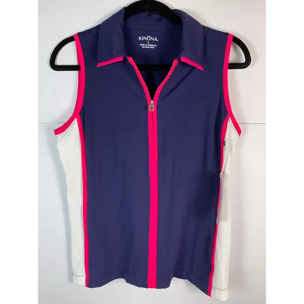KINONA Golf Top Women S Navy Pink White Sleeveless 1/4 Zip Colorblock NWT - Image 2
