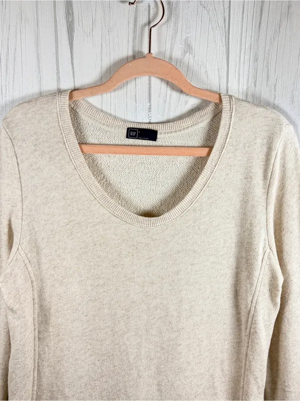 GAP Women’s Casual Boho Scoop Neck Shimmer Sweatshirt in Oatmeal, Large - Image 2