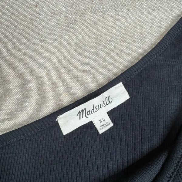 Madewell One-Shoulder Ribbed Tank Top Womens XL Black Slim Stretch Fitted - Image 4