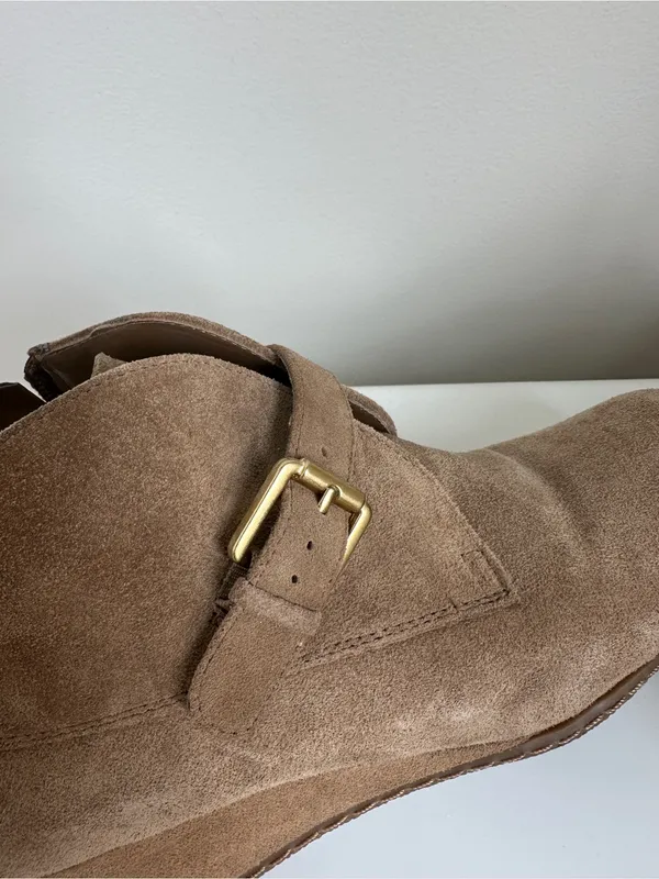 Franco Sarto Amerosa Buckle Wedge Bootie Tan Suede Size 9 - Image 6