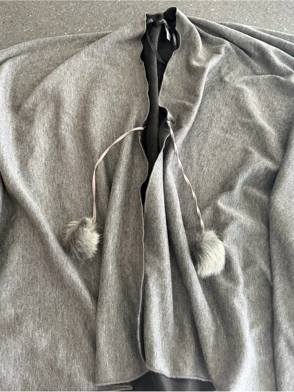 Andrew Marc New York Charcoal/White Poncho with Faux Fur Closure - Image 2