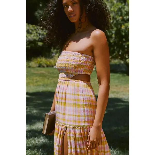Anthropologie LSpace Tina‎ Strapless Smocked Cutout Plaid Maxi Dress XL NWT - Image 3