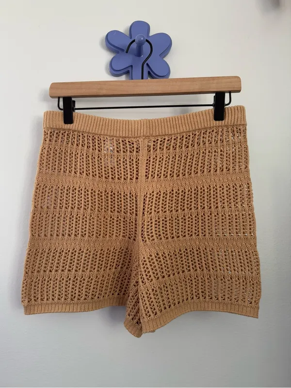 Aerie Small NEW Crochet Open Knit Shorts Tan Camel Resort Vacation Getaway - Image 2