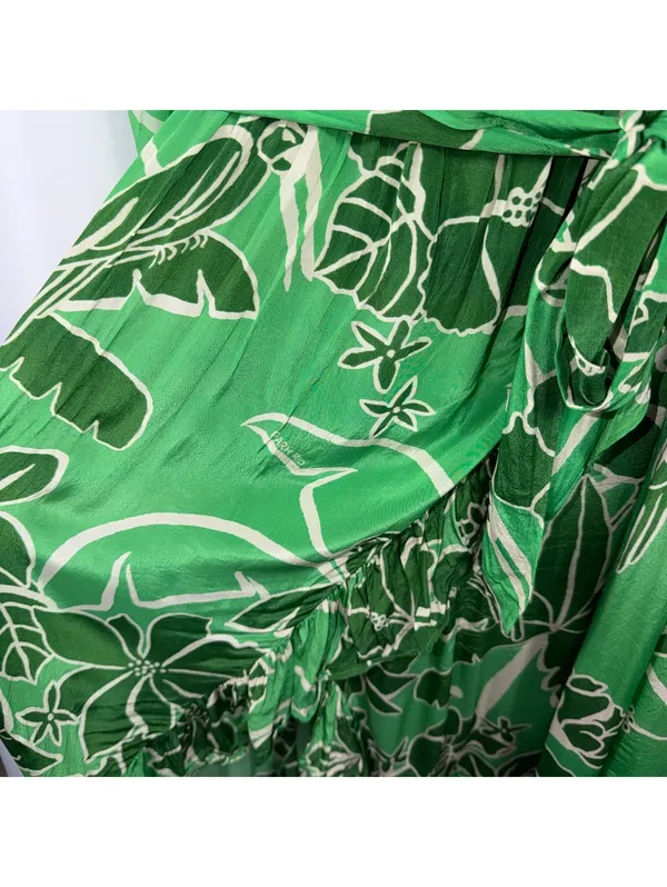 Farm Rio Anthropologie Green One Shoulder Maxi Dress L - Image 7