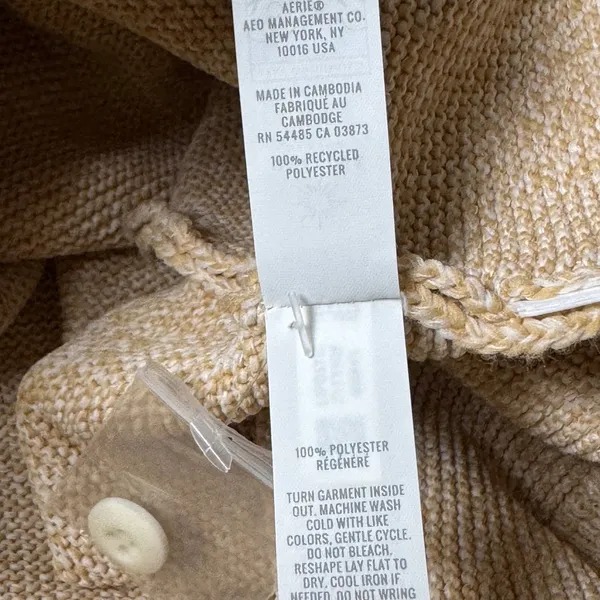 Offline by Aerie Tan Marl V-Neck Button Front Cardigan Sweater Thumbholes Medium - Image 9