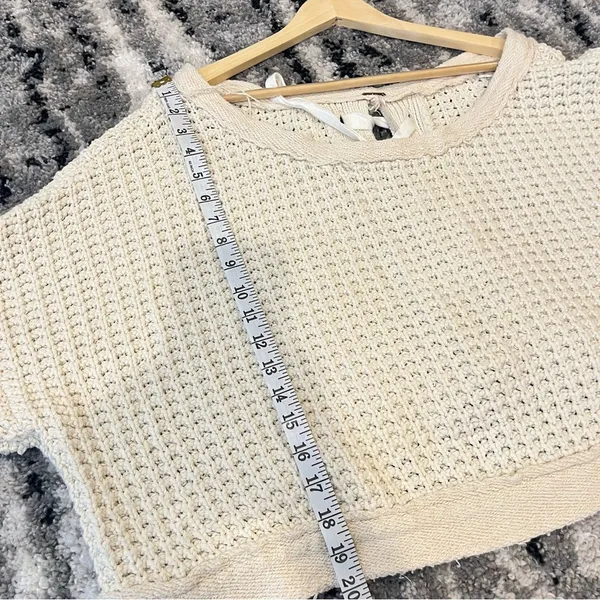 Free People | Lace Up Back Oversized Waffle Knit Sweater Ivory Small - Image 9