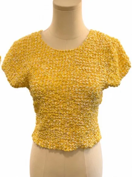 Lulus Yellow Textured Open Back Crop Top Size Large - Image 2