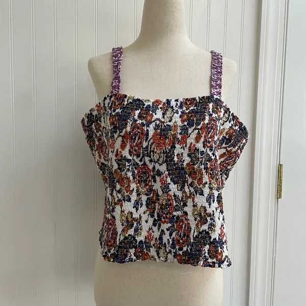 ANTHROPOLOGIE Verona Smocked Pajama Lounge Top Paisley Floral Crop Modal Size XL - Image 2