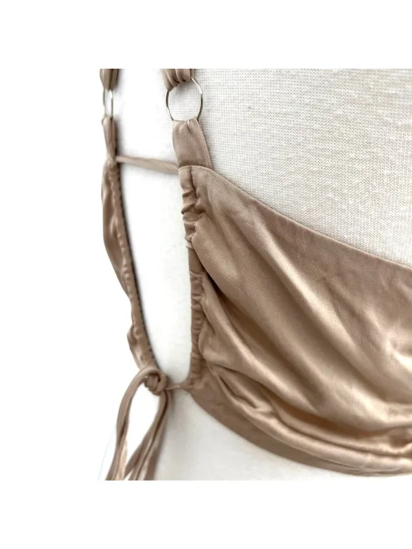 ASTR The Label Clubwear Festival Boho Strappy Halter Crop Top Beige Size Large - Image 5