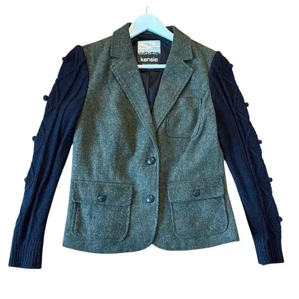 Kensie wool blend tweed popcorn knit sleeve blazer m - Image 2