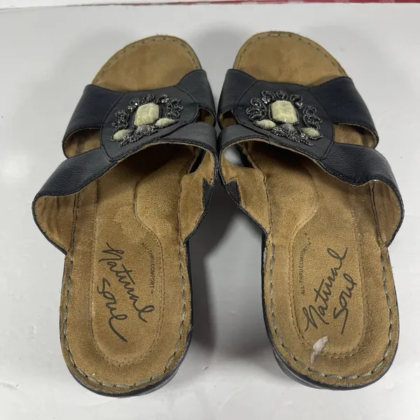Natural Soul by Naturalizer "Saymore" Beaded Wedge Sandals - Women's Size 10M - Image 8