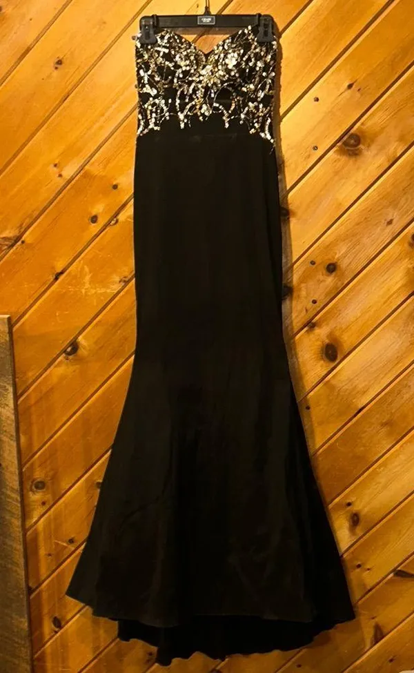 Jump Black beaded & sequins mermaid prom formal strapless gown - Image 3
