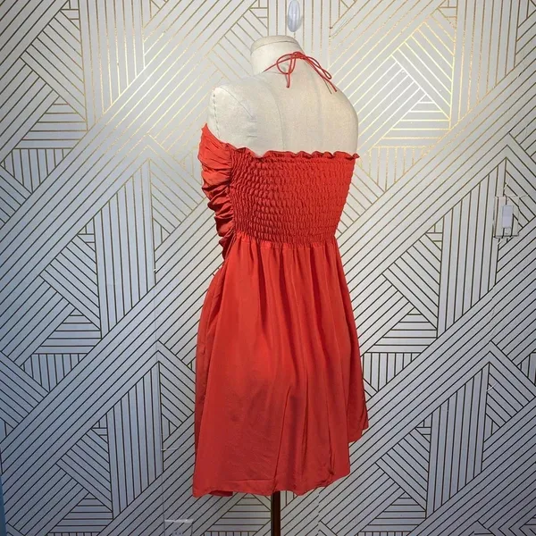 Tucker‎ Red Silk Ruched Smocked Halter Dress - Image 7