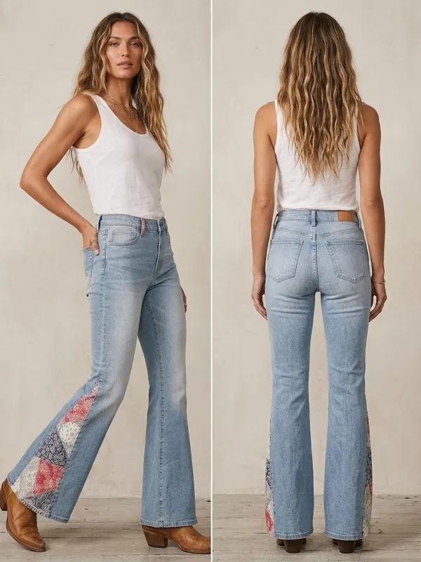 Driftwood Farrah Patchwork Bandana Flare Leg Jeans Size 30 Western Boho Cowgirl - Image 12