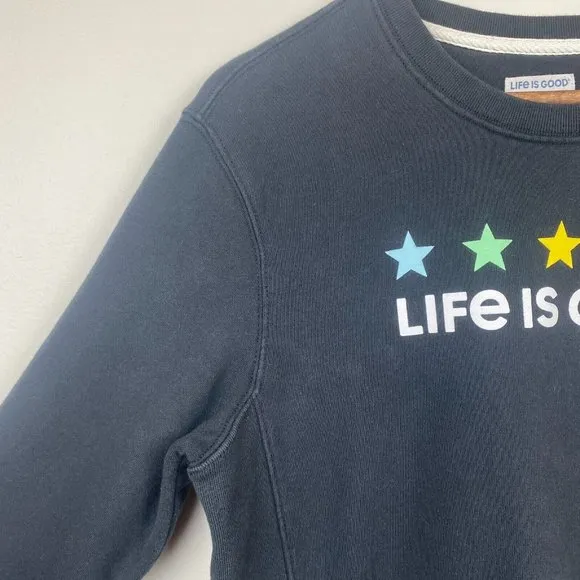 Life Is Good Sweatshirt Small Crewneck Black Stars Graphic Long‎ Sleeve Casual - Image 2