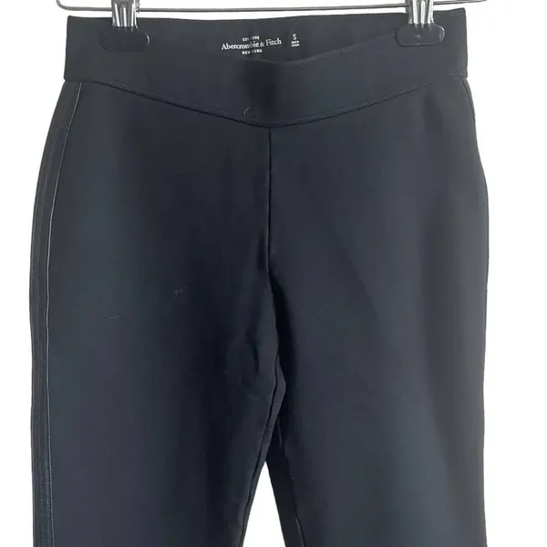Abercrombie Women Y2K Faux Leather Minimalist Leggings‎ S Black Tuxedo Stripe - Image 5