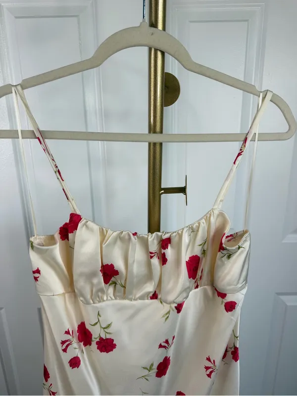 Thirty/Thirty Floral Satin Maxi Dress Ivory Red Size XL NWT - Image 3