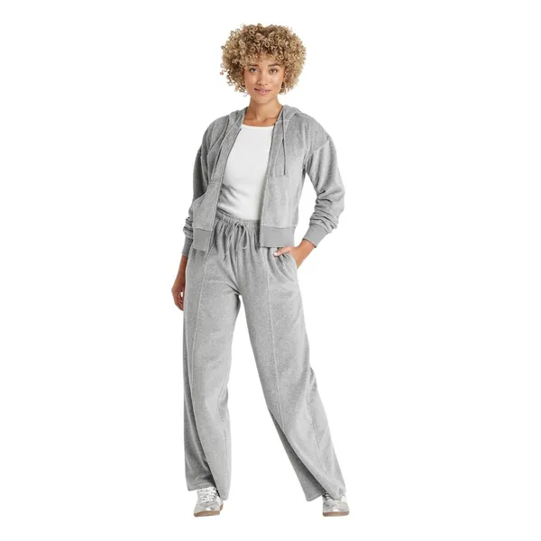 NWT Universal Thread Leisure Studio Velour Hoodie Sweatshirt 92090310 Gray L - Image 3
