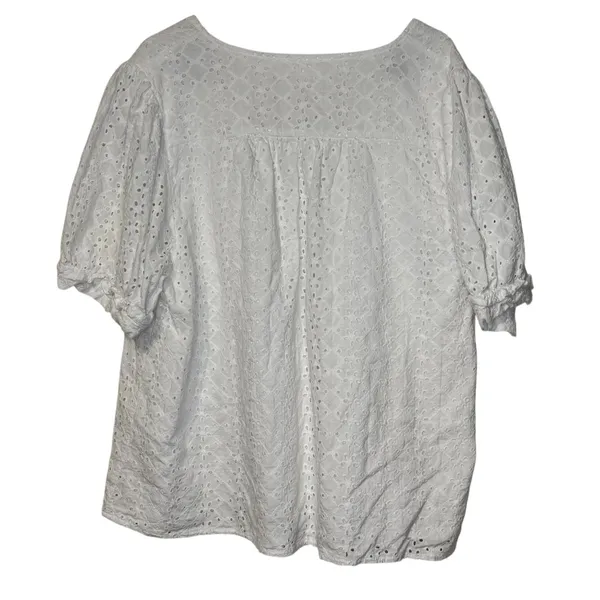 Draper James Womens White Eyelet Puffed Sleeve Peasant V-Neck Blouse XXL - Image 11