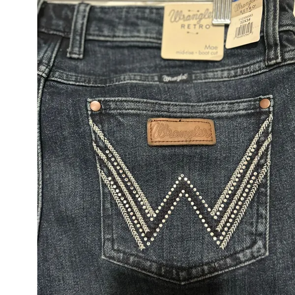 Wrangler Retro Women's Mae Mid-Rise Boot Cut Jeans Decorative Pockets Size 32x34 - Image 5