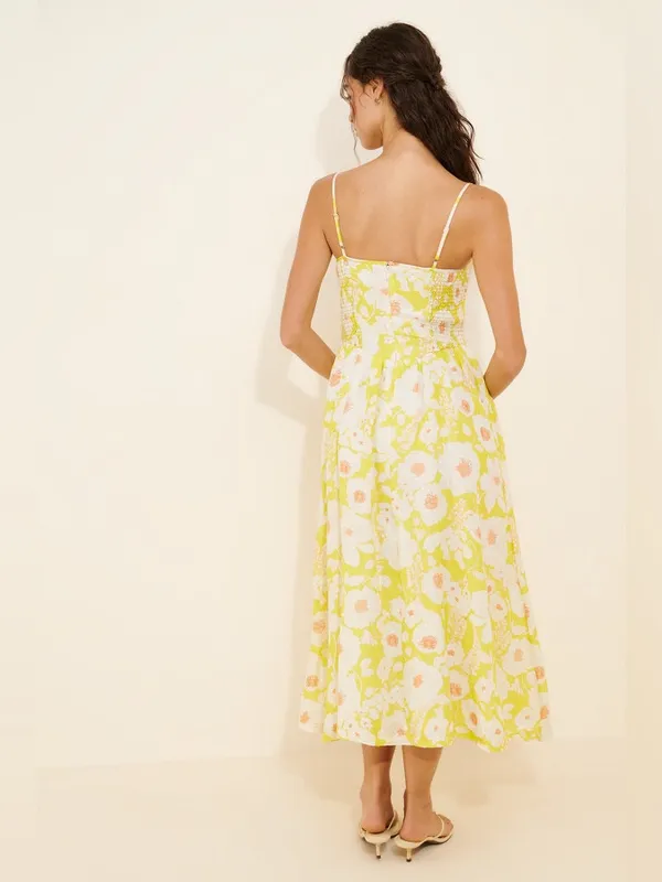 European Linen Drop Waist Midi Dress Size L - Image 3