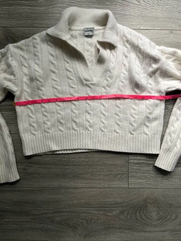 Aritzia Sunday Best Cream Cable Knit Wool Blend Cropped Long Sleeve Sweater S - Image 8