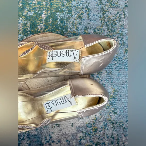 Vintage 90s Amanda clear gold floral formal bridal shoes, size 8 - Image 4