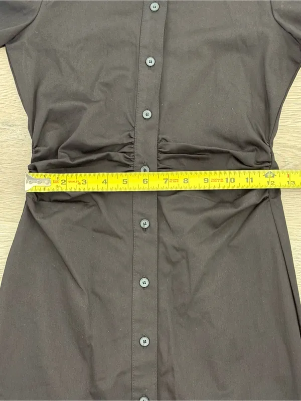 Zara Black Ruched Button Front Mini Shirt Dress XS - Image 6