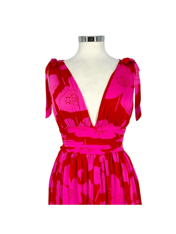 Sugarlips Caribbean Crush Descanso Pleated Maxi Dress Pink Red Size Small NWT - Image 4