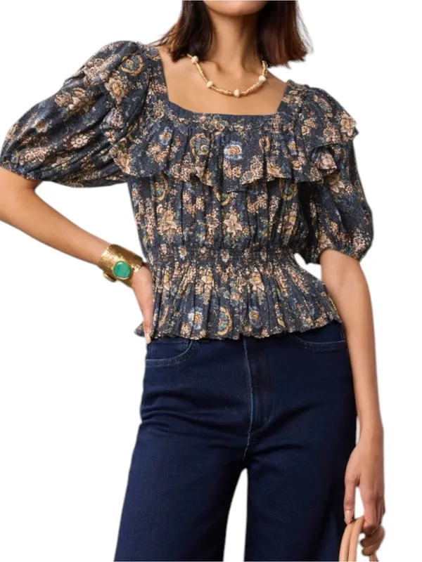 Ulla Johnson Women’s Size 8 Warner Square Neck Ruffle Peplum Cotton Blouse Top - Image 4