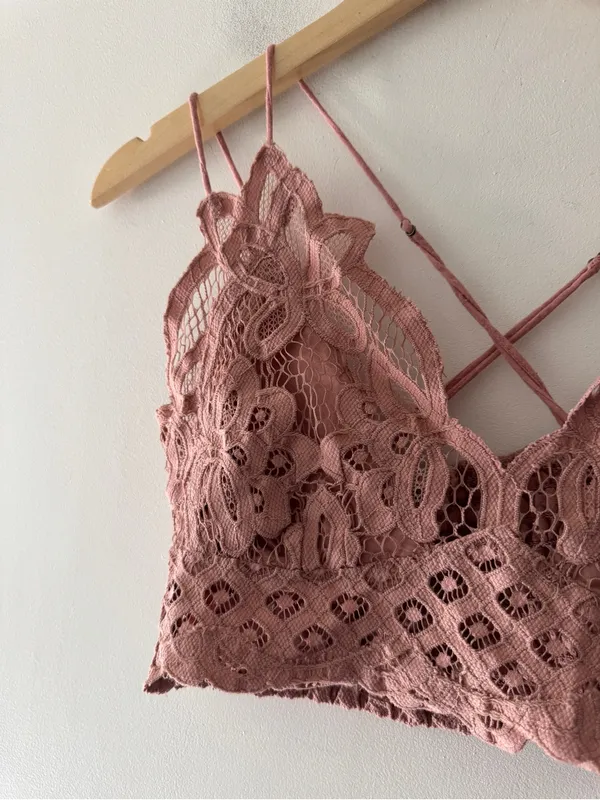 Free People One Adella Bralette Mauve Pink‎ Brown Lace - Image 2