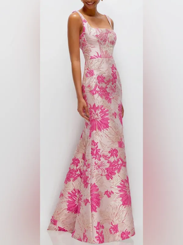 NEW Dessy Collection Hibiscus Pink Square Neck Trumpet Gown Sz 10 - Image 3