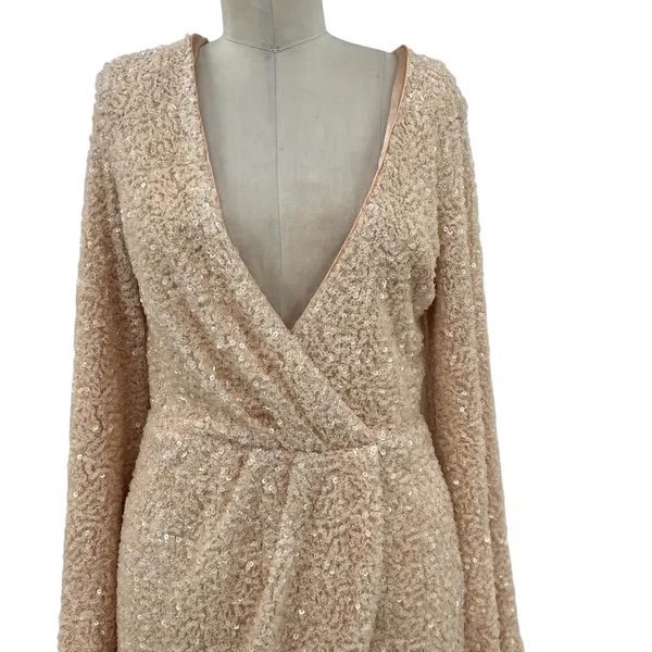 Michael Costello‎ x Revolve Valerie Dress Mini Long Sleeve Sequin Ivory Medium - Image 4