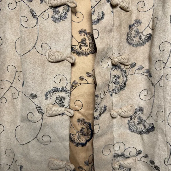VTG Y2K Women Western Jacket S Tan Faux Suede Embroidered Frog Closure Floral - Image 7
