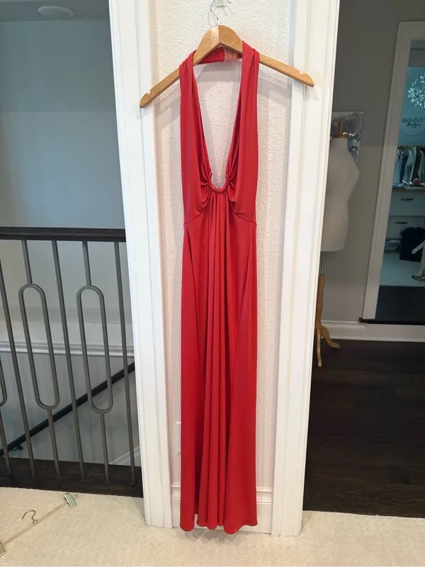 NIALI Red Plunging Halter Maxi Gown Dress Size 4 MSRP $518 - Image 2