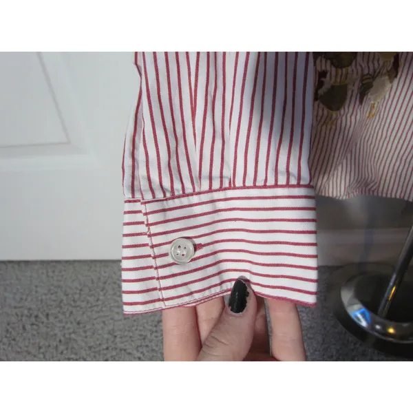 Vintage Bechamel Petites Shirt PL Red‎ White Pinstripe Rooster Embroidered - Image 7