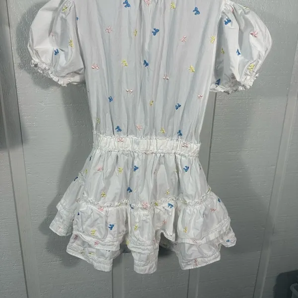 Mable White with Multi Colored Bows Puff Sleeve Lined Dress Size Small EUC - Image 5