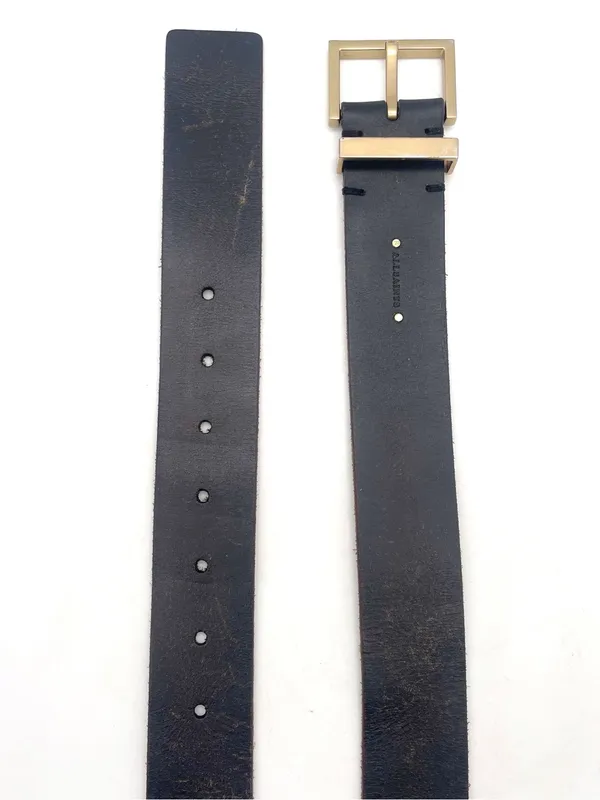 AllSaints Women’s Size S Black Genuine Leather Wide Waist Belt Gold Buckle - Image 7