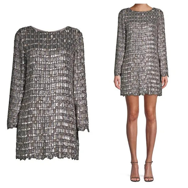 Retrofête Delilah Sequin Mini Dress Gunmetal Pewter Grey Silver - Image 2