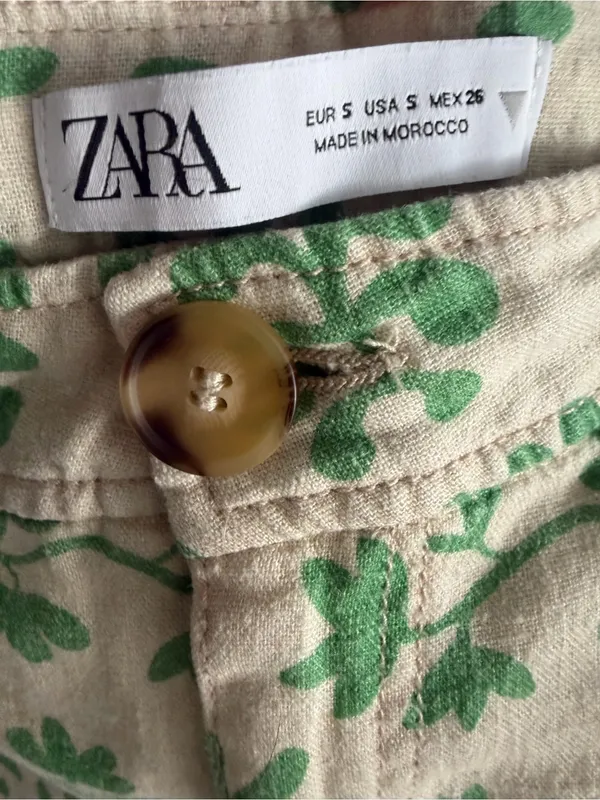 Zara Linen Leaf Print Boho High Rise Lightweight Straight Leg Pants Small - Image 4