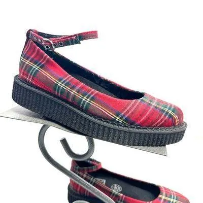 T-U-K Red Plaid Pointed Ballet Creeper Platform Shoes Women’s Size 5 - Image 2