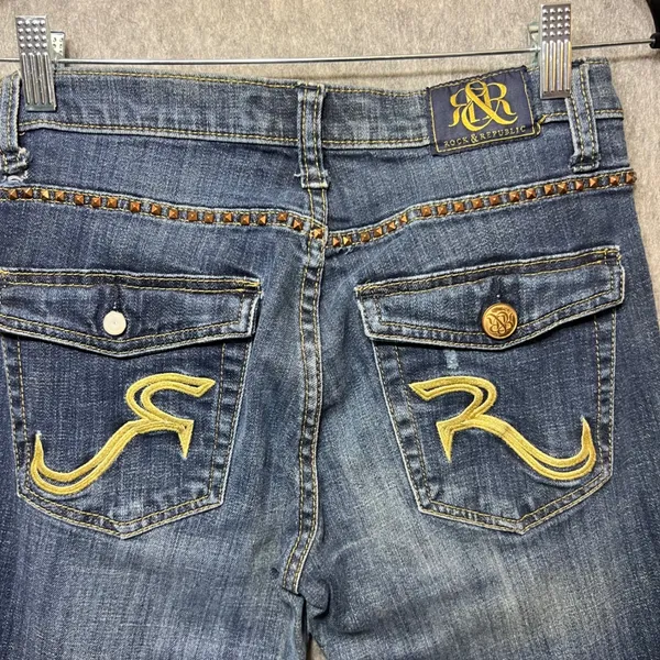 Rock Republic Bootcut Jeans Embellished Pockets Dark Wash‎ Denim Size 6 Flare - Image 7