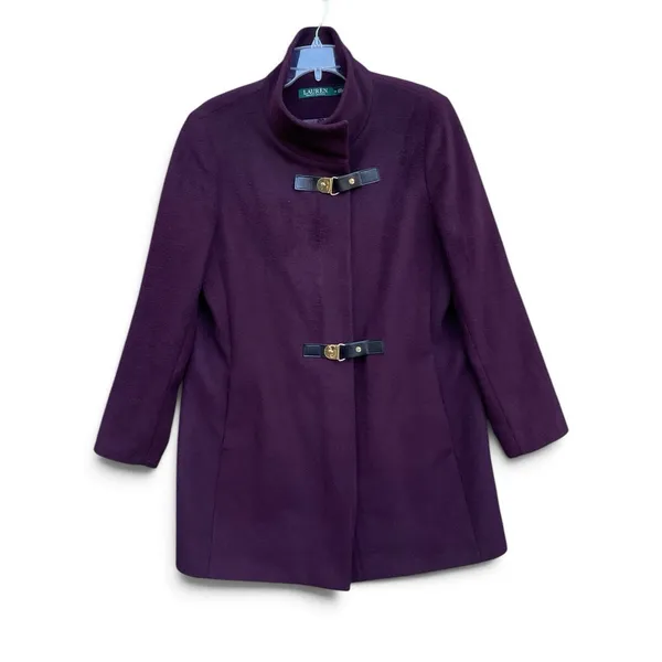 Lauren Ralph Lauren Wool Peacoat Trench Coat Purple Burgundy Size 12 Old Money - Image 5